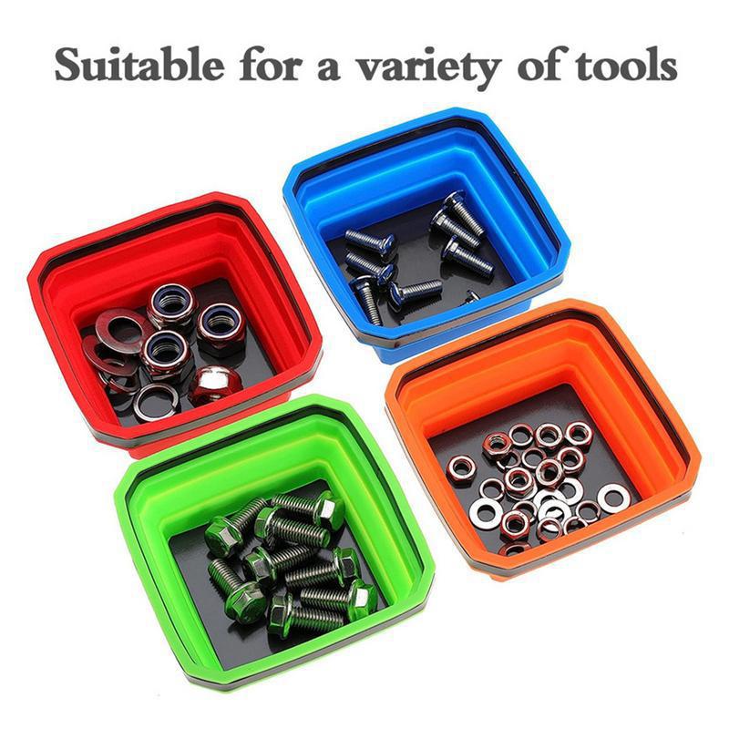 Magnetic Parts Tray - カラースクエアシリコン折りたたみ式磁気パーツトレイ強力磁気ハードウェアツールパーツボックスシリコンツールトレイ